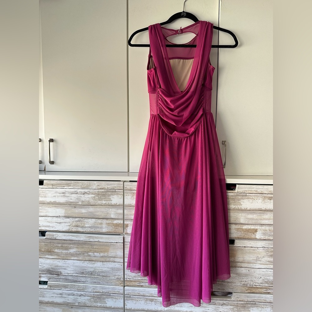 💕✨ Balera Pink Mesh Dance Dress Cowl Back Skater Costume SA